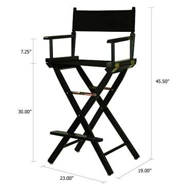 Casual Home Director's Chair ,Black Frame/Black Canvas,30" - Bar Height