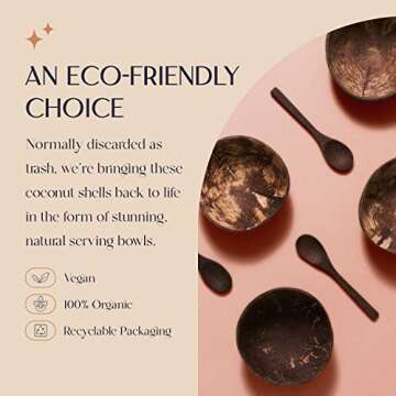COCOBOWLCO Coconut Bowl & Wooden Spoons Bowl Set - Birthday Gifts for Women - Coconut Bowls for Eco ...