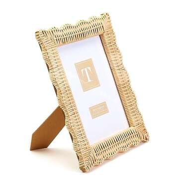 Two's Company Wicker Weave Handmade Photo Frame, Rattan Made Picture Frames for Wall Decor, Tabletop...