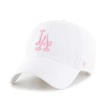 47 Brand Los Angeles LA Dodgers Clean Up Adjustable Hat - White/Pink, Unisex, Adult - MLB Baseball C...