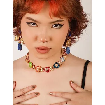 Colorful Byzantine Bold Pendant Choker Necklace for Women