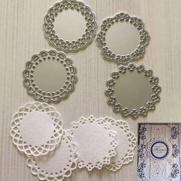 Metal Die Cuts Set Include 4 Different Patterns Round Lace Flower Border Cutting Dies Cut Stencils for Scrapbooking Photo Album Decorative Embossing Paper Dies for Card Making Template (Silver)