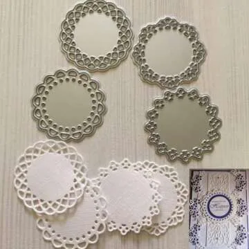 Metal Die Cuts Set Include 4 Different Patterns Round Lace Flower Border Cutting Dies Cut Stencils for Scrapbooking Photo Album Decorative Embossing Paper Dies for Card Making Template (Silver)