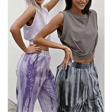 ARRIVE GUIDE Crop Top Athletic Shirts for Women Cute Sleeveless Yoga Tops Running Gym Workout Tshirts Grey M