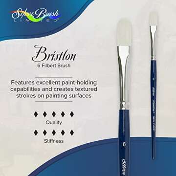 Silver Brush Limited 19346 Bristlon Extra Long Filbert Brush for Acrylic and Oil Paintings, Size 6, ...
