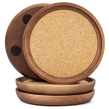Stahala Wooden Drink Coasters Set - 4.7 in Absorbent Cork Coasters for Home Use