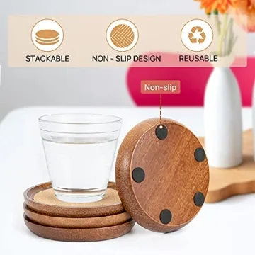 Stahala Wooden Drink Coasters for All Beverages - Stylish & Absorbent