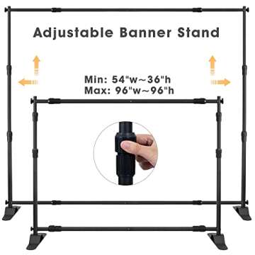 NicQliear Heavy Duty Backdrop Banner Stand 8 x 8ft - Adjustable Telescopic Back Drop Stand - Step and Repeat Display Photography Background Stand for Parties, Wedding, Photo Booth, Trade Show