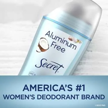 Secret Aluminum Free Deodorant for Women, 48hr Odor Protection, Free of Parabens Dyes Talc & Baking Soda, PH Balancing Minerals, Dry Solid, Coconut Scent, 2.4 oz (Pack Of 3)