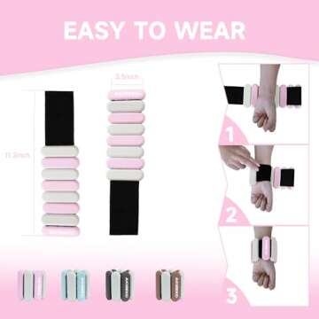 Wrist and Ankle Weights for Women at Home, Wearable Set of 2(1Lbs Each) Weighted Bracelet for Men, Adjustable Arm & Leg Weights for Workout, Walking, Exercise, Gym, Running