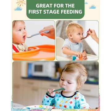 KingKam Silicone Baby Spoons 6 Pack, First Stage Infant Spoons Utensils for Parent & Self-Feeding, B...
