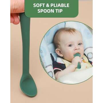 KingKam Silicone Baby Spoons 6 Pack, First Stage Infant Spoons Utensils for Parent & Self-Feeding, Bendable Toddles Training Spoons with Soft-Tip, Dishwasher Safe & Boil-proof