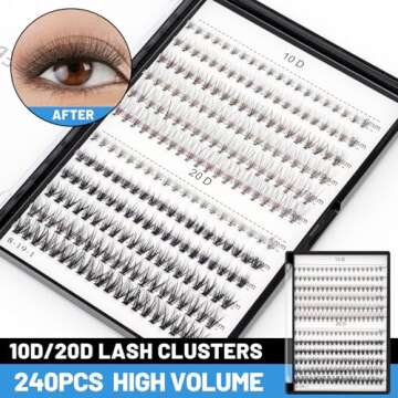 Bodermincer 240pcs C Curl 10D/20D Cluster Eyelashes 8/9/10/11/12mm and Under Eyelashes Mixed Profess...
