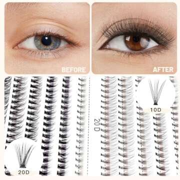 Bodermincer 240pcs C Curl 10D/20D Cluster Eyelashes 8/9/10/11/12mm and Under Eyelashes Mixed Professional Makeup Individual Cluster Eye Lashes (8/9/10/11/12mm and Under Eyelashes)