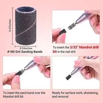 MelodySusie 100 Pcs Nail Drill Bits Sanding Bands for Nail Drill 180 Fine Grit Nail File Sanding Bands for Acrylic Nails Gel Manicures and Pedicure