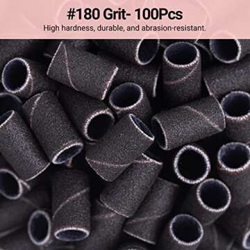 MelodySusie 100 Pcs Nail Drill Bits Sanding Bands for Nail Drill 180 Fine Grit Nail File Sanding Bands for Acrylic Nails Gel Manicures and Pedicure