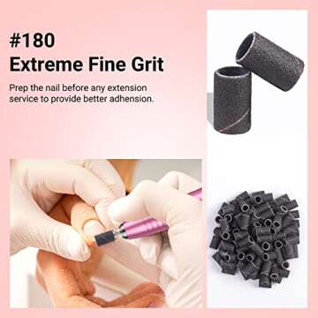 MelodySusie 100 Pcs Nail Drill Bits Sanding Bands for Nail Drill 180 Fine Grit Nail File Sanding Bands for Acrylic Nails Gel Manicures and Pedicure