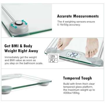 NUTRI FIT Digital Body Weight Bathroom Scale BMI, Accurate Weight Measurements Scale,Large Backlight Display and Step-On Technology,400 Pounds