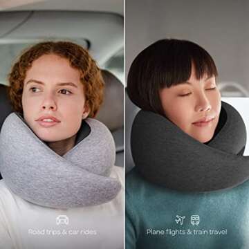 Ostrichpillow Go Neck Pillow, Travel Pillows for Airplanes, Premium Memory Foam Travel Pillow, 360º Ergonomic Design, Asymmetrical Sides, Travel Bag Included, Washable Modal Cover