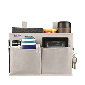 Surblue Bedside Caddy Hanging Bed Organizer Storage Bag Pocket for Bunk and Hospital Beds, College Dorm Rooms Baby Bed Rails,Camp 4 Pockets and 2 Hooks (Gray)