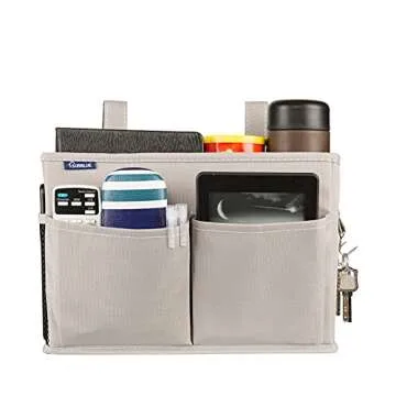 Surblue Bedside Caddy Hanging Bed Organizer Storage Bag Pocket for Bunk and Hospital Beds, College Dorm Rooms Baby Bed Rails,Camp 4 Pockets and 2 Hooks (Gray)