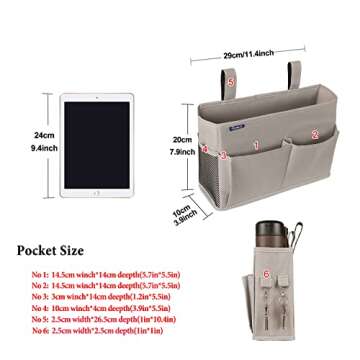 Surblue Bedside Caddy Hanging Bed Organizer Storage Bag Pocket for Bunk and Hospital Beds, College Dorm Rooms Baby Bed Rails,Camp 4 Pockets and 2 Hooks (Gray)