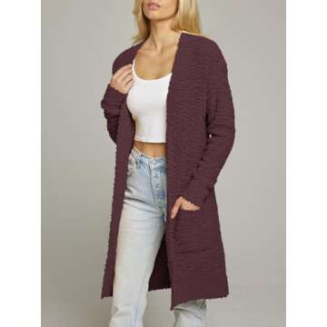 MEROKEETY Women's 2024 Winter Long Sleeve Soft Chunky Knit Sweater Open Front Cardigan Outwear Coat Maroon
