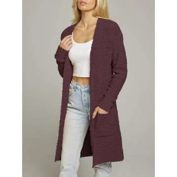 MEROKEETY Women's 2024 Winter Long Sleeve Soft Chunky Knit Sweater Open Front Cardigan Outwear Coat Maroon