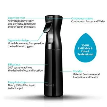 Water Spray Bottle for Hair (Black - 10oz), Hair Spray Bottle, Fine Plant Mister, Automatic Spray Bottle, Continuous Empty Spray Bottle for Hair Styling, Skin Care, Cleaning, Salons, Face & Plants