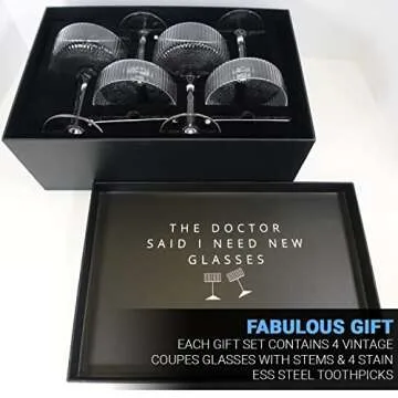 Ribbed Coupe Glasses w stems(10oz each) aesthetic glassware: Upgrade lemon drop martini mix, expresso martini, Aperol spritz & more. Drinking set of 4 w/ 4 stainless steel garnish picks