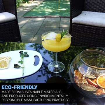 Ribbed Coupe Glasses w stems(10oz each) aesthetic glassware: Upgrade lemon drop martini mix, expresso martini, Aperol spritz & more. Drinking set of 4 w/ 4 stainless steel garnish picks