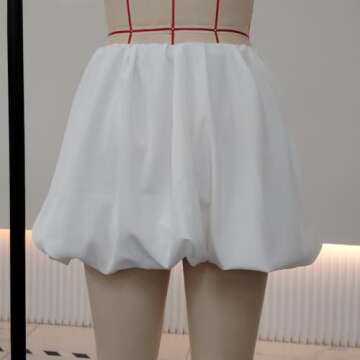 Women Vintage Mini Lantern Skirt Cottage Loose Fit Elastic Waist Short Puff Skirt 00s Fairy Y2K Cute Bubble Bottoms (A White Lantern Mini Skirts, S)