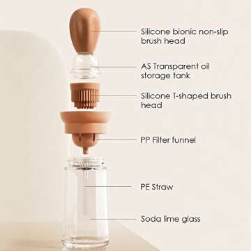 TINMIX Oil Dispenser with Brush - Glass Olive Oil Dispenser for Kitchen, 2 IN 1 Oil Dispenser Bottle with Silicone Basting Brush for Cooking Vinegar Sauce BBQ Grill Frying, T-OB21, Red