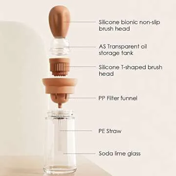 TINMIX Oil Dispenser with Brush - Glass Olive Oil Dispenser for Kitchen, 2 IN 1 Oil Dispenser Bottle with Silicone Basting Brush for Cooking Vinegar Sauce BBQ Grill Frying, T-OB21, Red