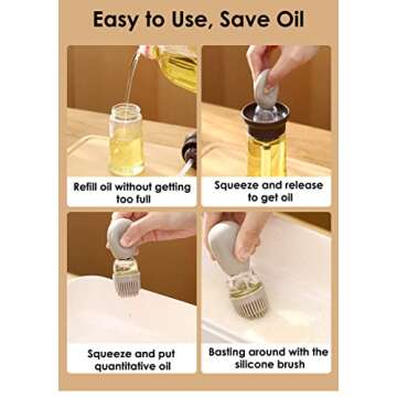 TINMIX Oil Dispenser with Brush - Glass Olive Oil Dispenser for Kitchen, 2 IN 1 Oil Dispenser Bottle with Silicone Basting Brush for Cooking Vinegar Sauce BBQ Grill Frying, T-OB21, Red