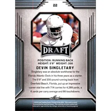 2019 Leaf Draft Gold Devin Singletary Rookie Football Card