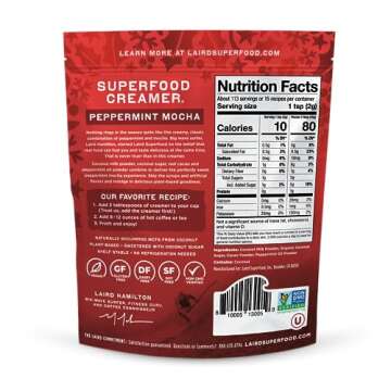 Laird Superfood Non-Dairy Original Superfood Peppermint Mocha Coconut Powder Coffee Creamer, Gluten Free, Non-GMO, Vegan, 8 oz. Bag, Pack of 1