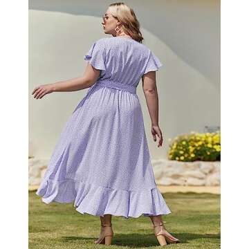 Flattering Plus Size Floral Deep V Neck Maxi Dress