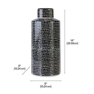 Mikasa Blue Crackle Ceramic Canister, Store Small Household Items or Display Faux Florals, Black and...
