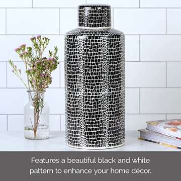 Mikasa Blue Crackle Ceramic Canister, Store Small Household Items or Display Faux Florals, Black and White