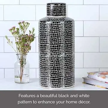 Mikasa Blue Crackle Ceramic Canister, Store Small Household Items or Display Faux Florals, Black and White