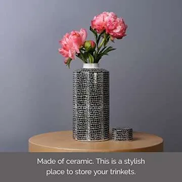 Mikasa Blue Crackle Ceramic Canister, Store Small Household Items or Display Faux Florals, Black and White