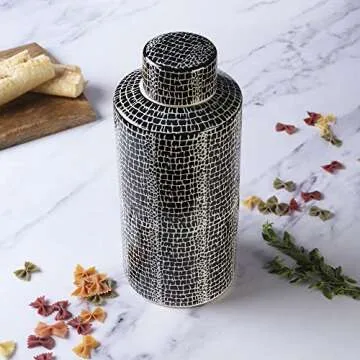 Mikasa Blue Crackle Ceramic Canister, Store Small Household Items or Display Faux Florals, Black and White