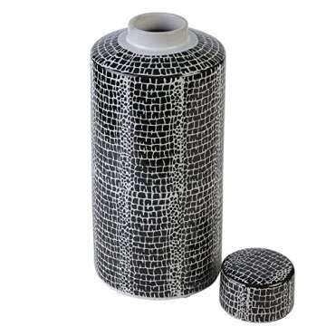 Mikasa Blue Crackle Ceramic Canister, Store Small Household Items or Display Faux Florals, Black and White