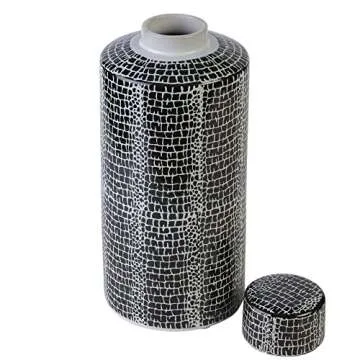 Mikasa Blue Crackle Ceramic Canister, Store Small Household Items or Display Faux Florals, Black and White