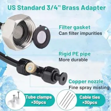 Chicken Coop Misting Cooling System - Pre-Installed, No Leakage, Misting Hose for Patio, with 39.4FT Misting Line + 11 Mist Nozzles + 3/4" Adapter