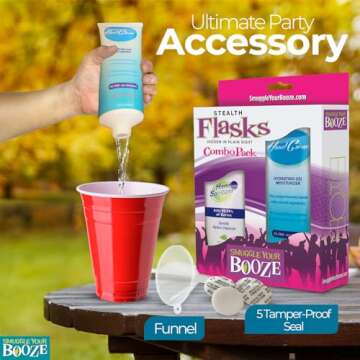 Smuggle Your Booze Sunscreen Hidden Bottle Tube Flask - 4-Pack | Discreet Flasks for Liquor Disguise for Cruises, Travel, Concerts, Sports | 15 Tamper-Proof Seals, 3 Pour Spout Funnel | 29oz Total