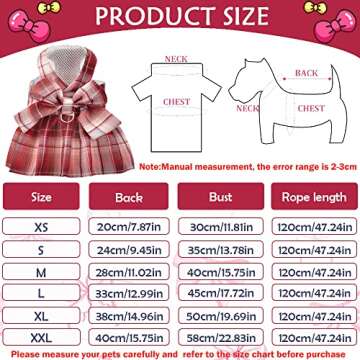 DaFuEn Dog Dress Harnesses for Small Dogs Girl Puppy Cat Bunny Rabbit Clothes Outfit Plaid Pet Cat Apparel Bow Doggy Dresses with Leash Set for Chihuahua Yorkie (Medium, Red)