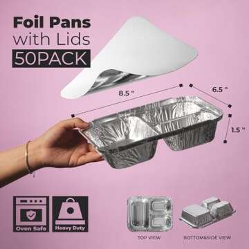 Fit Meal Prep 50 Pack 3 Compartment Disposable Aluminum Foil Pans