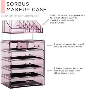 Sorbus Clear Cosmetic Makeup Organizer - Make Up & Jewelry Storage, Case & Display - Spacious Design...